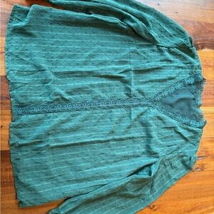 Green Long Sleeve Blouse with Lace Detail